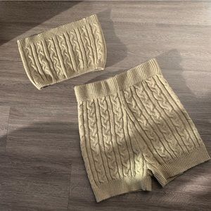Cozy, cute cable knit two piece - shorts, and crop top